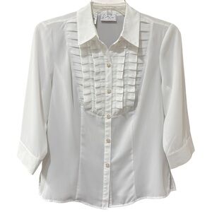 Kathy Che sheer white tuxedo blouse, size medium
